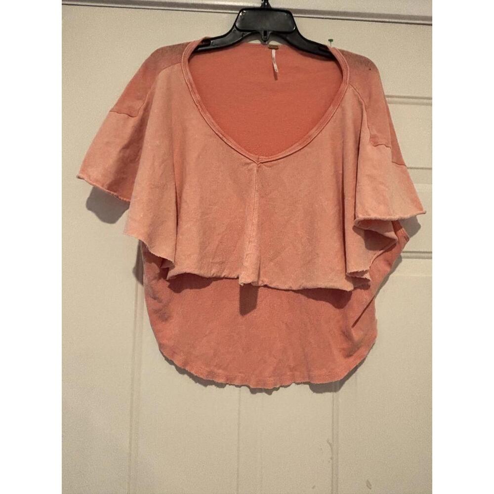 Women's Free People sz XS pink short sleeve shirt#1251 TINY PINHOLE ON BACK NECK